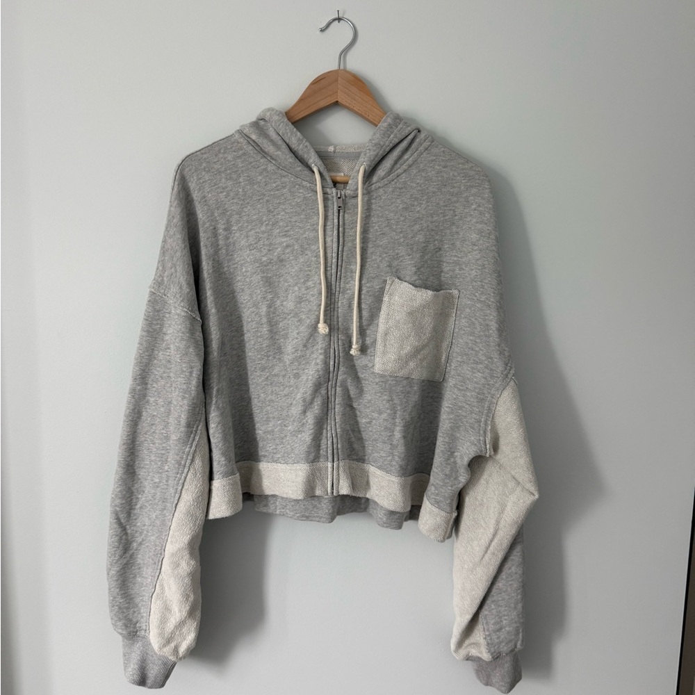 Aerie Cropped Full Zip Hoodie - Medium Heather Grey XXL